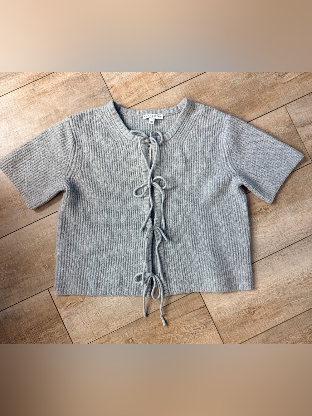 Gray Short-Sleeve Tie-Front Sweater Top